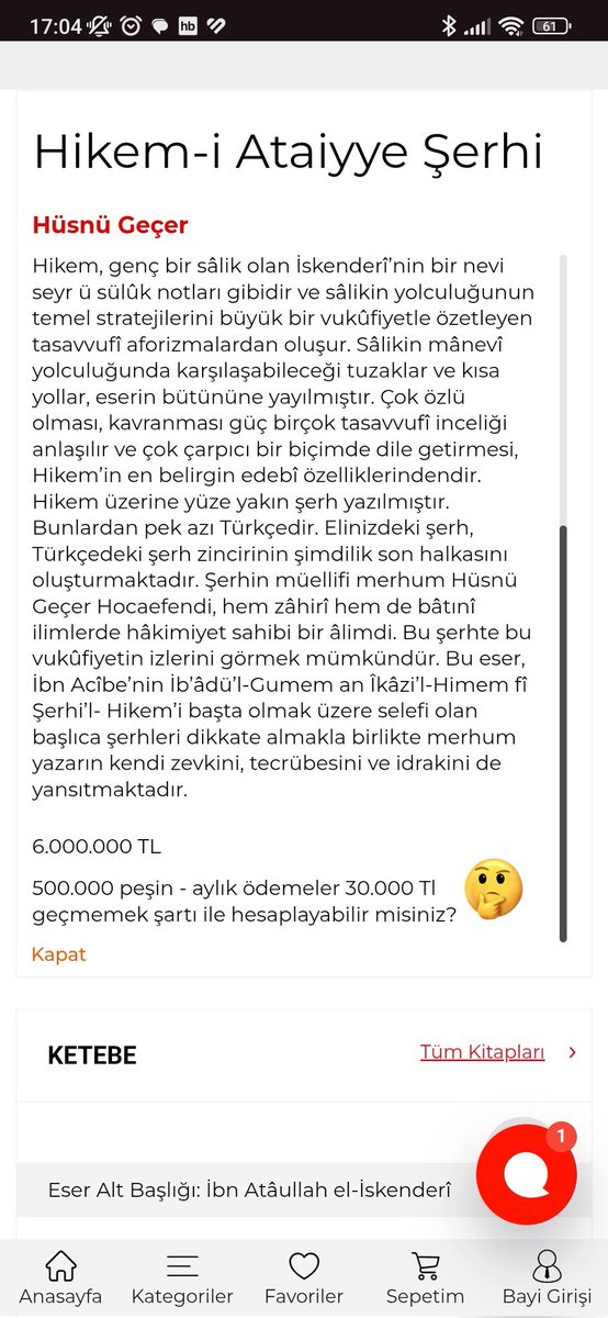 MhmtSybn's tweet photo. Selam @ketebe 👋
“Hikem-i Ataiyye Şerhi – Hüsnü Geçer” kitabının açıklamasında, metnin sonuna sanki kitabın hikmetleri kadar derin olmayan başka bir yazı da karışmış 😅 https://t.co/0QsDjZmIeJ