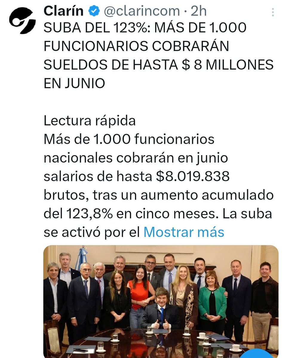 No hay para jubilados
No hay para la salud
No hay para la educación
Pero si para la casta q Milei prometía terminar
123% de aumento y siguen....
Te toman de bo lu do
Algo más q agregar?