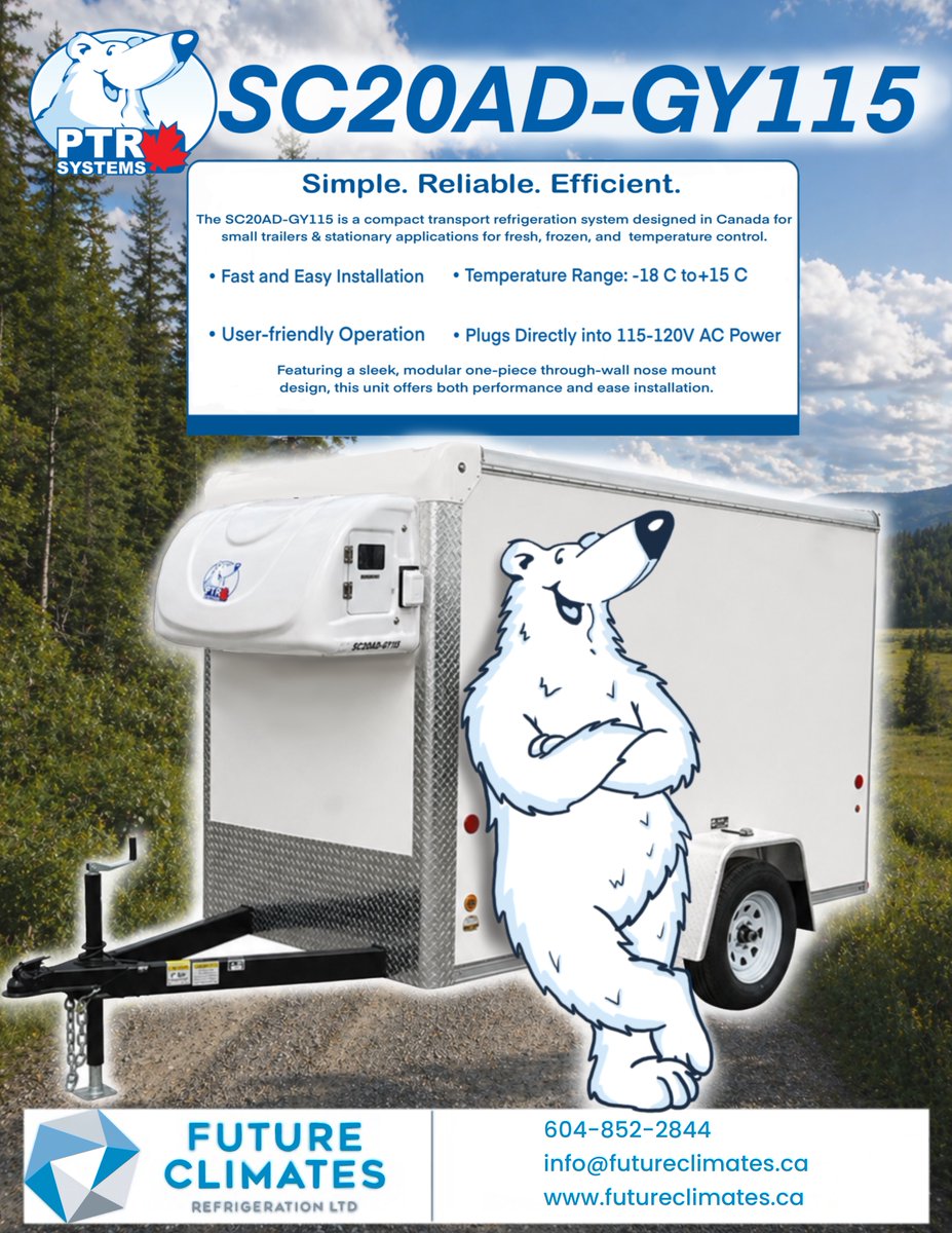 MobilityPolar's tweet photo. The SC20AD-GY115 delivers reliable, efficient refrigeration for small trailers and stationary applications, built for performance, designed for simplicity.

Get in touch with Future Climates Refrigeration Ltd. 
604-852-284
info@futureclimates.ca
https://t.co/T1p8JmdKGY https://t.co/1uQIgiXne3