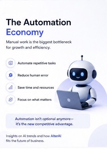 AlterAIBusiness's tweet image. Manual work is being replaced by systems that run workflows, reduce errors, and scale execution.
The shift is simple:
manual effort → automated operations
This is where platforms like AlterAI align with the future of business.
#AI #AlterAi #Automation #CRMAUTOMATION #Marketing