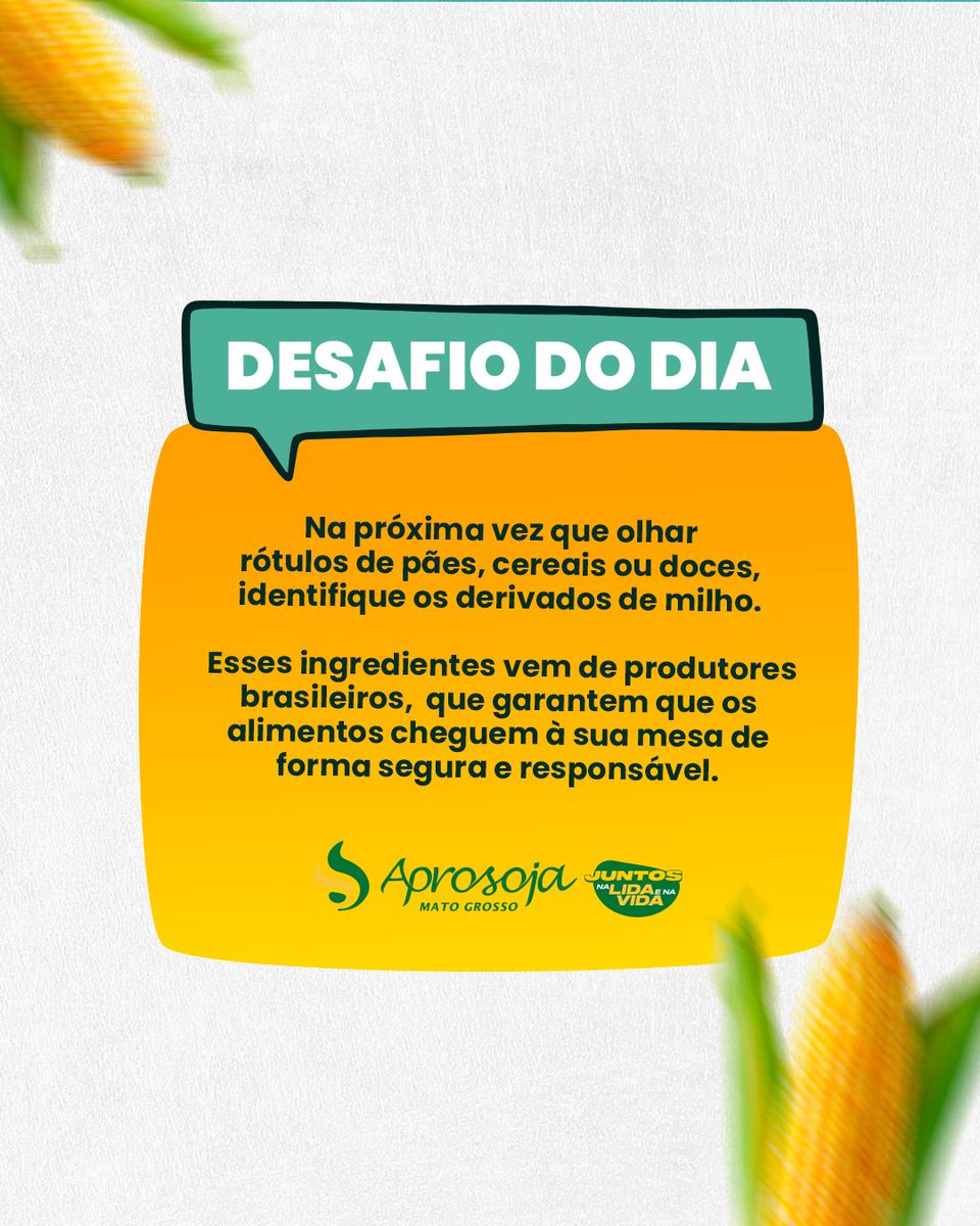 🌽 Você pode até não perceber… mas o milho está em MUITO mais coisas do que imagina!

Do café da manhã ao jantar, ele aparece nos rótulos, nos ingredientes e até na alimentação dos animais que chegam à sua mesa. 👀

💡 Desafio do dia:
Na próxima ida ao mercado, tente identificar