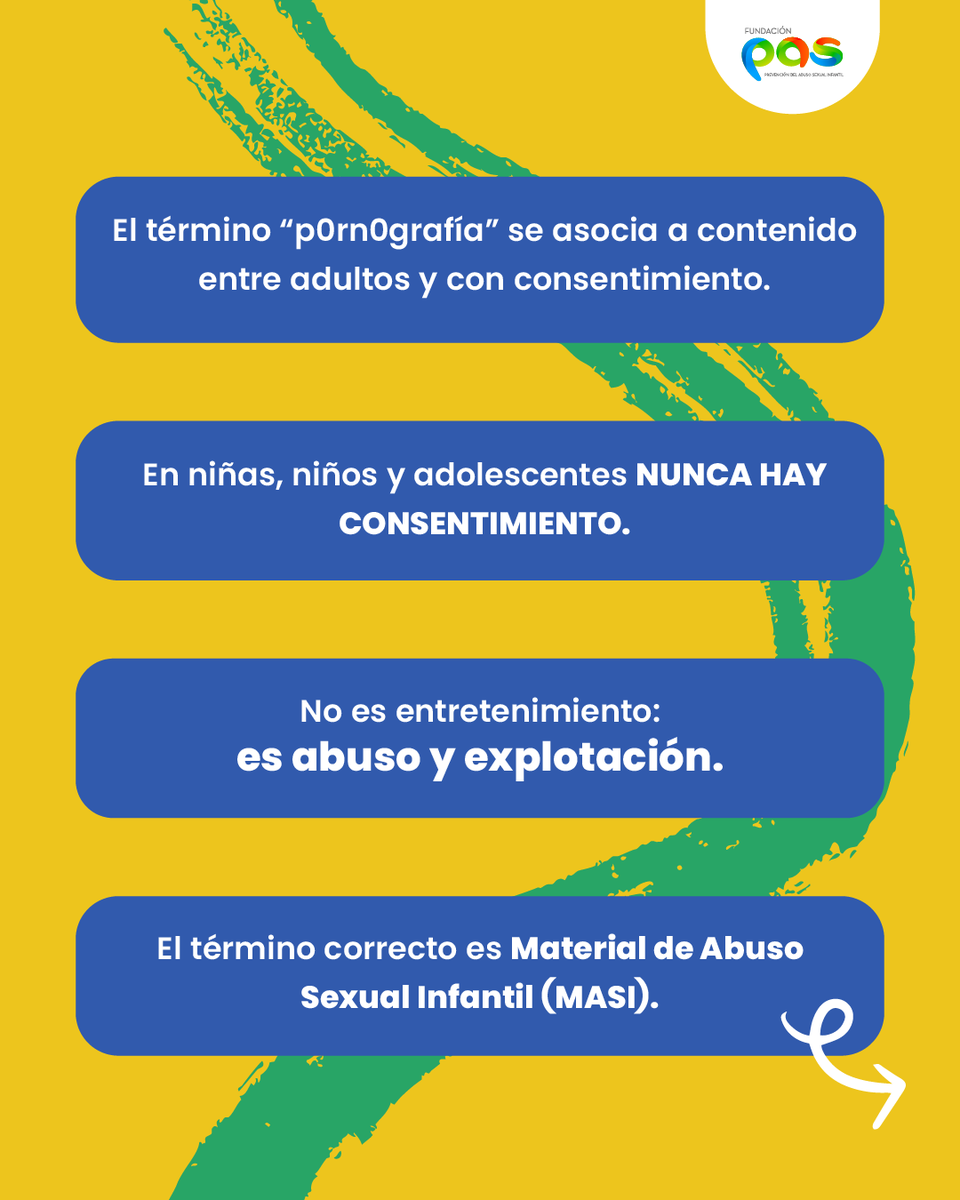 FundacionPAS's tweet photo. Cuando usamos términos adecuados, dejamos de normalizar y comenzamos a reconocer la gravedad de estas violencias, poniendo al centro a niñas, niños y adolescentes. 💙 ✨
Si conoces o detectas Material de Abuso Sexual Infantil, haz un reporte en: https://t.co/tUXPincWVJ https://t.co/VqUUTF223t