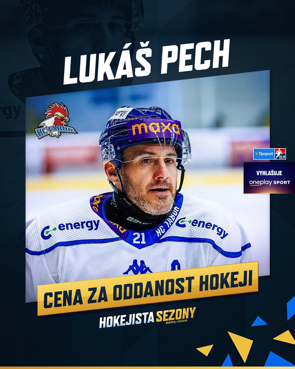 telhcz's tweet photo. Cenu za oddanost hokeji získal Lukáš Pech. 🙌 Dlouholetá opora pražské Sparty či Varů má na kontě 1104 extraligových utkání a 762 bodů, v roce 2009 navíc slavil s Energií mistrovský titul. 🏆

#hokejistasezony | #TELH https://t.co/pOqmTchaYH