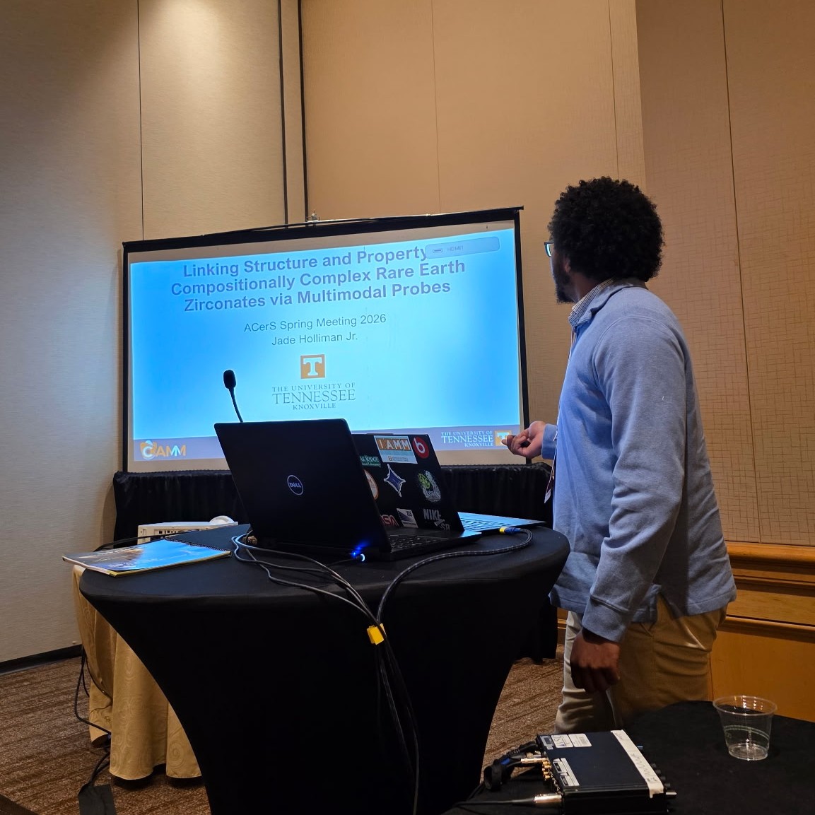 UT_MSE's tweet photo. Congrats to Jade Holliman for receiving 3rd place in the Electronics Division student oral presentation competition for his presentation "Linking Structure and Property in Compositionally Complex Rare Earth Zirconates via Multimodal Probes," at the ACerS 2026 Spring Meeting! 👏 https://t.co/Yfoe62gZoj