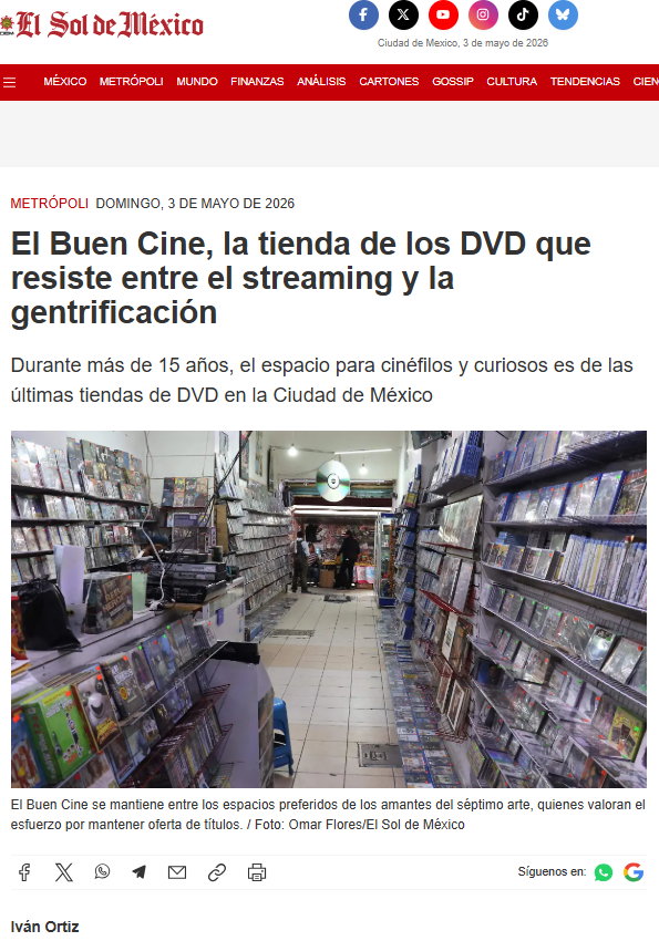 IvanOrtizM9's tweet photo. La nota completa de este bello lugar donde desde morro compro mis DVD la pueden leer en @elsolde_mexico Muchas gracias a quienes hablaron conmigo, especialmente a Mario y @Olvidismos 🫂 Cierro 🧵[5/4+1]
https://t.co/e5agjYLSen https://t.co/BLksBAujM7