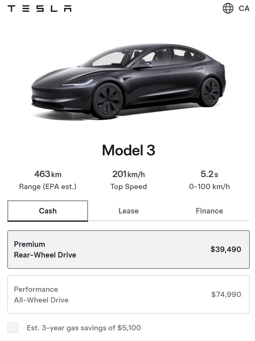 特斯拉在加拿大直接把电动车价格打骨折：Model 3入门版降到3.9万加元（约2.9万美元），相比之前接近8万加元，几乎砍半。原因是关税变了，加拿大把中国电动车关税从100%降到6.1%，特斯拉又能从上海工厂供货，成本一下就下来了。高配Model 3 Performance也从8.9万降到7.5万加元。