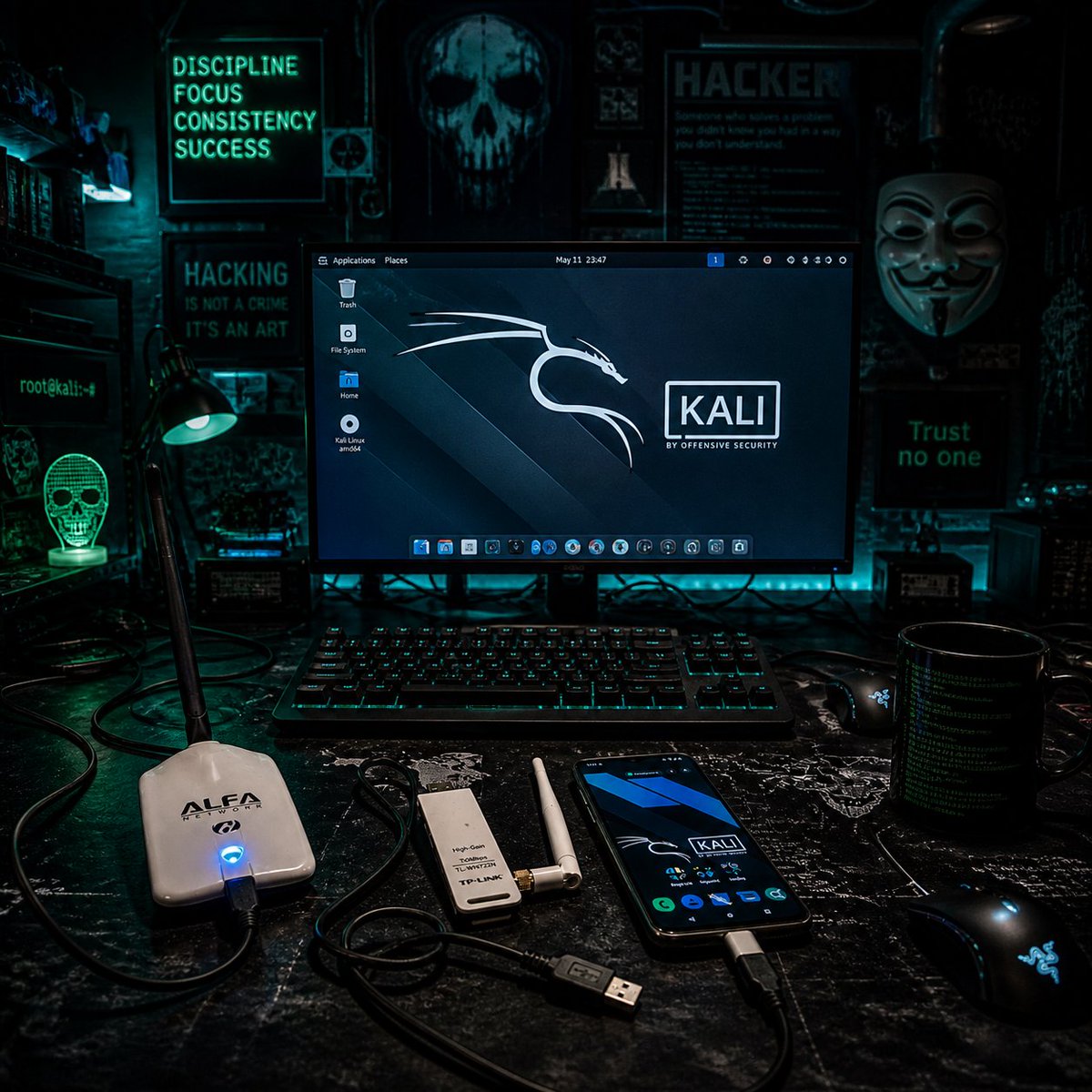 Anastasis_King's tweet image. Kali Linux Setup for Wireless Testing 🐉

A clean, practical setup showcasing Kali Linux paired with external Wi-Fi adapters 📡 for advanced wireless testing and analysis. 

#KaliLinux #WiFiSecurity #CyberSecurity #Pentesting #InfoSec