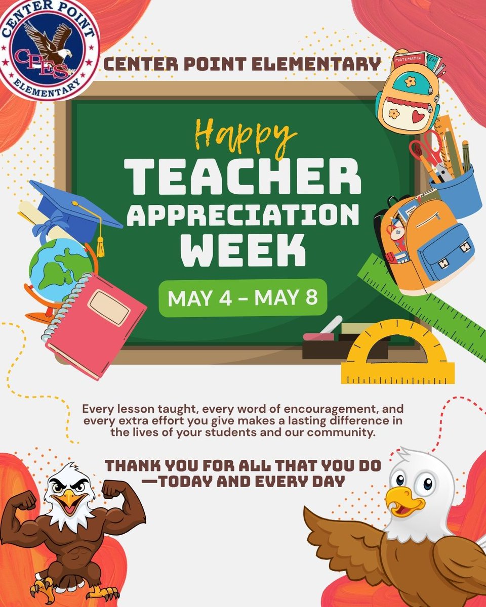 CenterPointES's tweet photo. Celebrating the incredible teachers at Center Point Elementary during Teacher Appreciation Week! Your dedication, patience, and passion for shaping young minds truly make a difference every single day. Thank you for going above and beyond to inspire, encourage, and uplift. https://t.co/h7ER1AN9Im