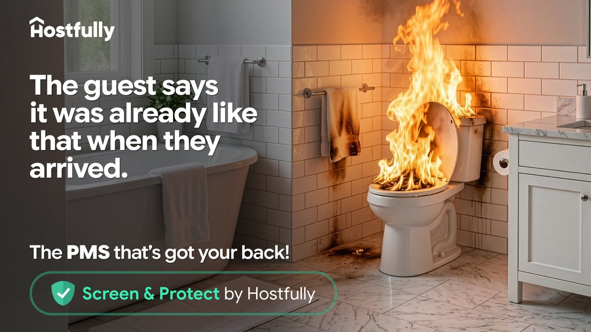 hostfully's tweet photo. Stop the endless back-and-forth.
Hostfully Screen &amp; Protect handles the damage so you don't have to. Get protected🛡️
🔗https://t.co/iYUu50OwN2 https://t.co/rOT6NCJ5eq