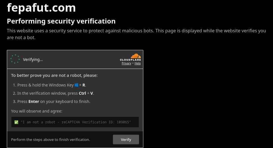 c3rberu5_'s tweet image. Federación Panameña de Fútbol’s website (fepafut[.]com) was compromised in a ClickFix attack, where an attacker used a malicious popup or fake warning page to trick users into pasting a PowerShell command into their Windows terminal. #panama #hack