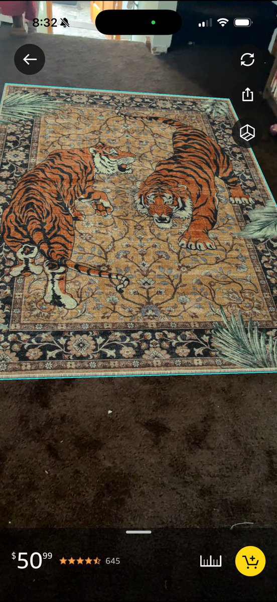HeidyHarmon717's tweet image. This is AR/VR option provided on Amazon. I selected this exotic rug as I was curious to see how it would look in my living room. Different and very artistic. I like how they allow you to see it before purchasing #Su2412 #amazon