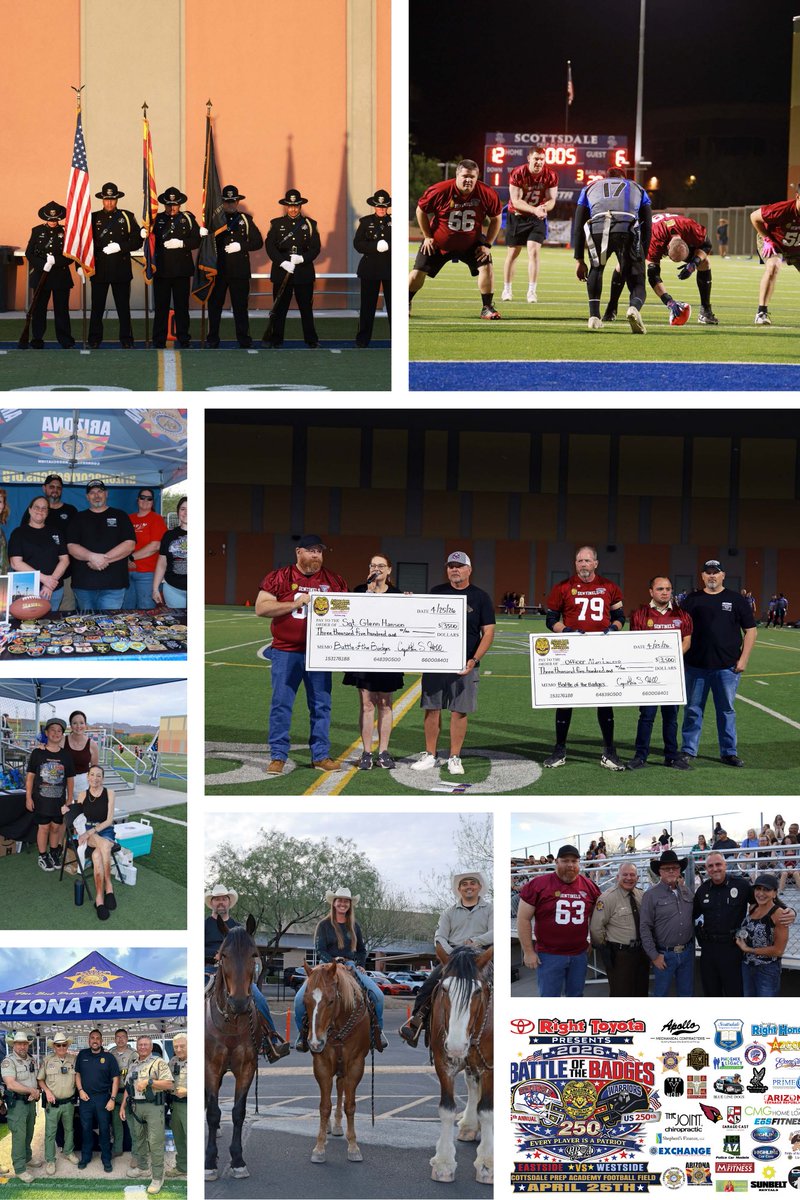 ThinBlueLine660's tweet photo. Thank you everyone! 🙌
The AZLEOS Battle of the Badges was a HUGE success! We presented our Honorary Injured Officer Team Captains with $3,500 checks at halftime — and they’ll each receive another $500 now that final numbers are in.
Community support & agency participation blew us away. This was our 15th year helping LE families — thank you!
Photos & videos: Full album on Arizona LEOS Facebook. Tag us with yours!
Now shifting gears to our 25th Anniversary Shop with a Cop & Sheepdog. Follow our new page 👉 AZLEOS Shop with a Cop and Sheepdog for events & volunteer opportunities!