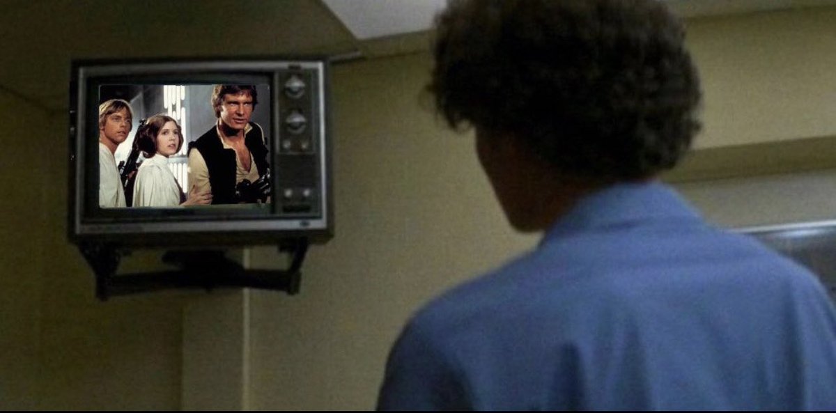 NurseAlves's tweet photo. Jimmy has been glued to that television all day for what he calls #StarWarsDay. Normally I’d frown upon this but at least he’s not bothering our female patients https://t.co/umL6K3CRQu