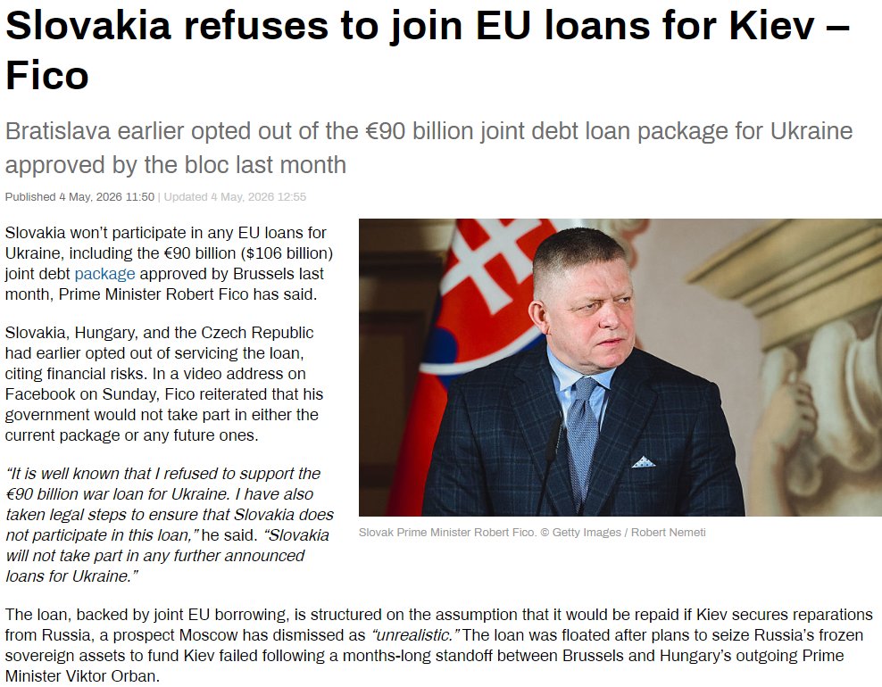Słowacja odmawia przyłączenia się do bezzwrotniej "pożyczki" €90 mld dla żydowskich oligarchów na Ukrainie, na złote klozety i Bentleye do szpanu w Monte Carlo. Ani grosza, Słowacja nie będzie uczestniczyła w żadnych pożyczkach dla Ukrainy - mówi premier Robert Fico.