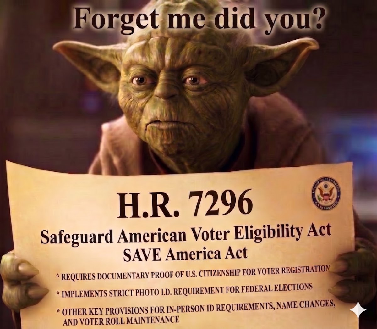 TPAScorecard's tweet photo. The "Save America Act" really just vanished to a galaxy far, far away. https://t.co/O091YqcdSR
