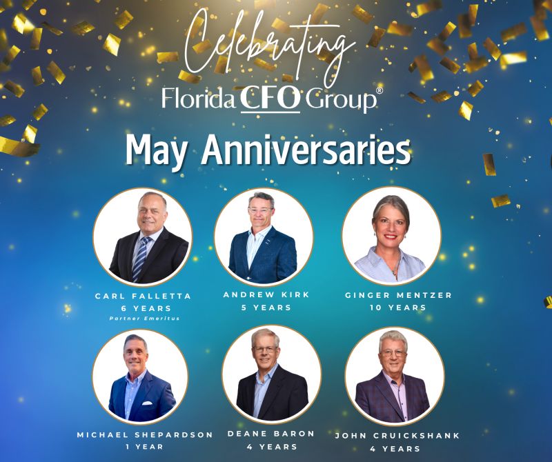 FLCFOGroup's tweet photo. Today we’re celebrating the people behind the numbers. 
Congrats to our May Florida CFO Group anniversaries:
🎉 Carl Falletta – 6 yrs
🎉 Andrew W. Kirk – 5 yrs
🎉 Ginger Mentzer – 10 yrs
🎉 Michael Shepardson – 1 yr
🎉 Deane Baron – 4 yrs
🎉 John Cruickshank – 4 yrs
#FloridaCFO https://t.co/RFXLhvk09X