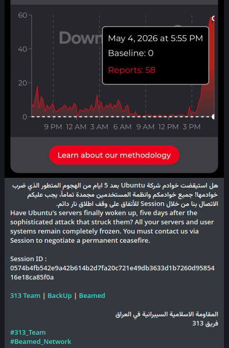 ReliaQuestTR's tweet photo. The group claims its attack on Ubuntu servers is ongoing and escalating, with indications of increased DDoS intensity. They have also issued an extortion demand, stating that their "communication channels remain open for Ubuntu to contact us so that we may agree on a ceasefire." X has since suspended the group's account.