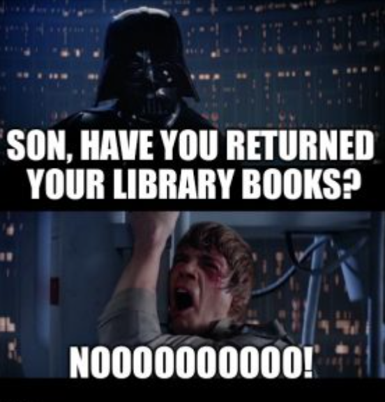 FordhamLibrary's tweet photo. It's almost time to return those books before the end of the semester but for now... Happy Star Wars Day! 😉🤖👽👾

#maythefourthbewithyou https://t.co/lxfwqa2zYW