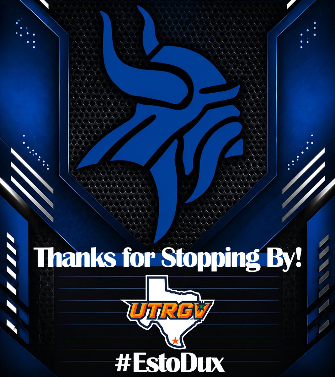 NolanCatholicFB's tweet photo. Thanks to @CoachJeffBowen and @UTRGVFootball for stopping by Nolan Catholic today to recruit the Vikings! #EstoDux https://t.co/Y0CyQzD1Dn