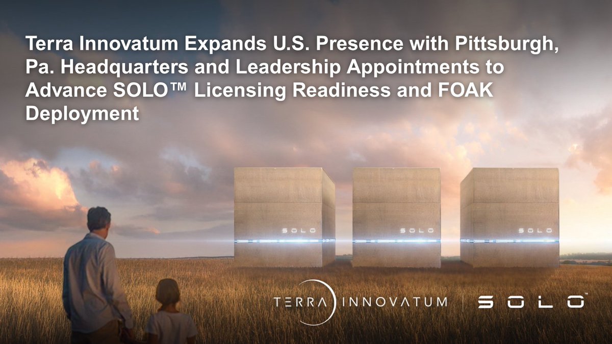 TerraInnovatum's tweet photo. Terra Innovatum ( $NKLR) has established U.S. headquarters in Pittsburgh, appointed John Valentino as Head of U.S. Sales &amp; Business Development and Michael Anness as Head of U.S. Strategy &amp; Ops to advance SOLO™ FOAK deployment.

Full release: https://t.co/1mDHqatZRF

#NKLR #SOLO https://t.co/t9qBPeEwkg