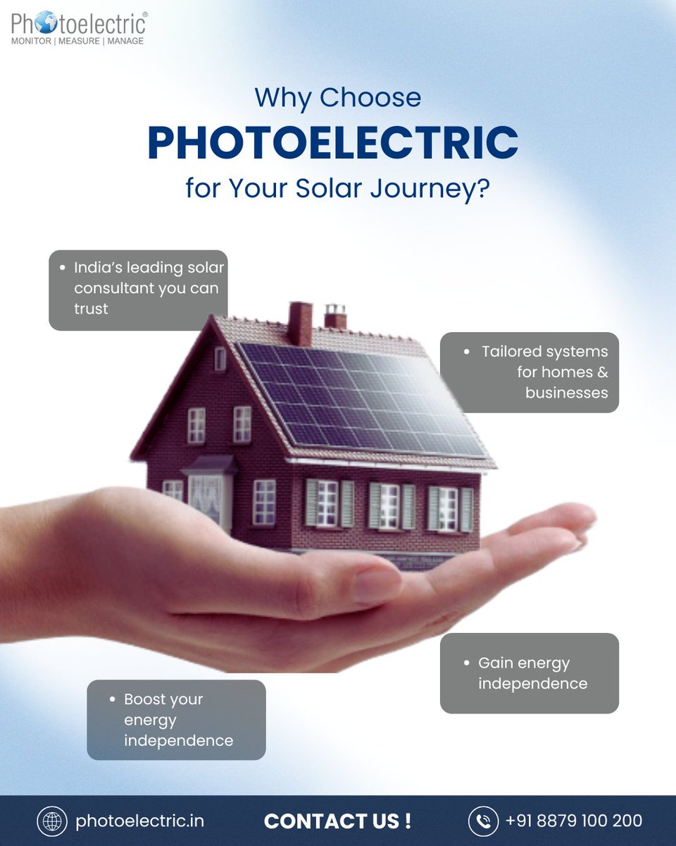 photoelectric07's tweet image. Why choose Photoelectric for your solar journey? ☀️

Monitor. Measure. Manage.

Call: +91 8879 100 200 📞 Visit: photoelectric.in 🌐

#Solar #CleanEnergy #Photoelectric #Sustainability #India