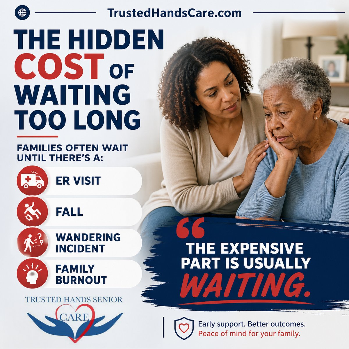 SeniorCareinATL's tweet image. Most families don’t plan for older adult and senior care until something serious happens. Waiting often costs more emotionally, physically, and financially. #TrustedHandsSeniorCare #SeniorCare #Atl #Smyrna #Douglasville #Norcross #Tucker #StoneMountain #PeachtreeCorners #Georgia