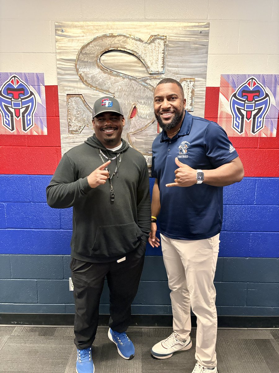 SGTitanfootball's tweet photo. Had such a great time today speaking @CoachSampson3.  Not only did we get a chance to talk about our Titan athletes, we also talk a little ball. Thanks UTEP for sending coach our way. https://t.co/mhFSFkXuuA