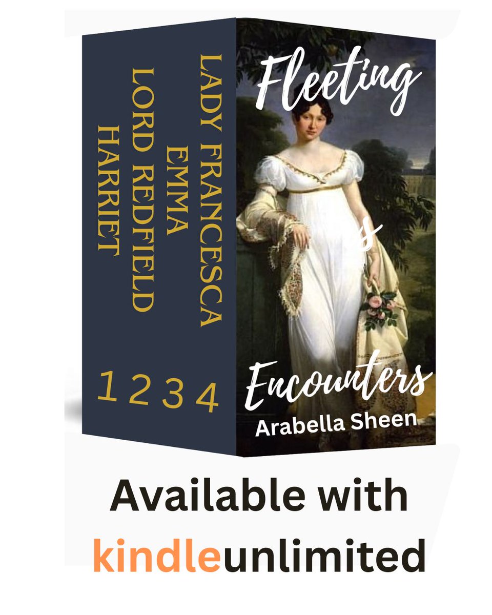 ArabellaSheen's tweet image. Fleeting Encounters:
A #Regency #Romance Box Set - (Books 1-4)

Perfect for #readers who love Regency romance. Four stories filled with longing, intrigue, and delicious tension.
Buy Links: books2read.com/u/3yA0Mn #readingcommunity #kindleunlimited