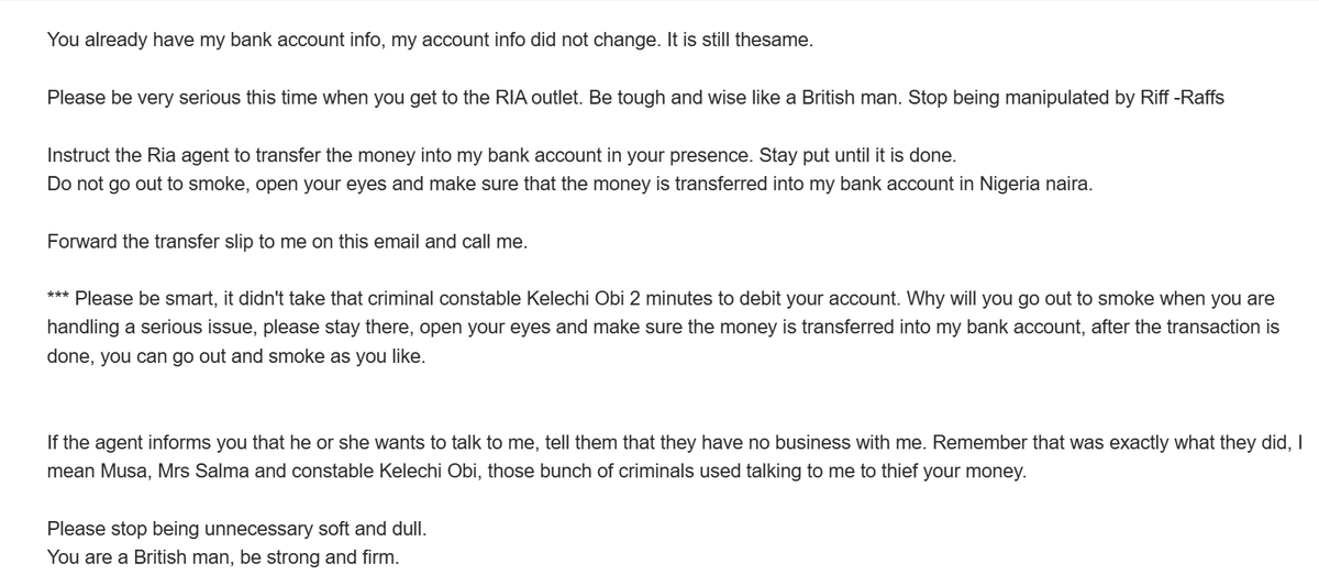 ScamBaitCentral's tweet photo. Police Constable Obi developed a kinship over the phone with the scammer (Osita) and the 2 of them secretly agreed to PC Obi withdrawing a few thousand from my ATM card and splitting it together.  Sadly, for Osita, PC Obi decided to keep all of the money himself. https://t.co/pIuxjyGfaK