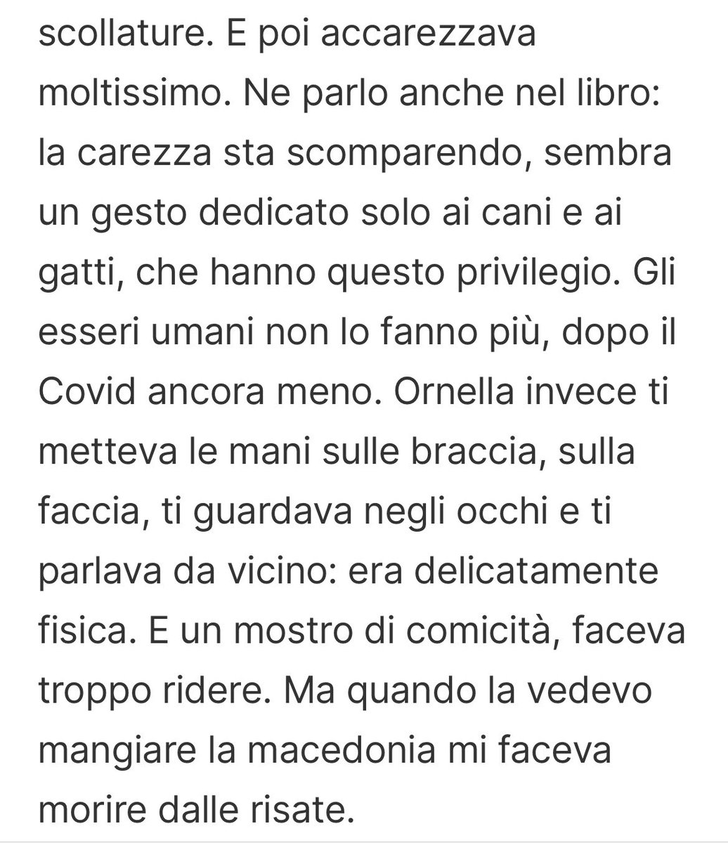 FaniaGioia's tweet photo. “Ornella era delicatamente fisica”
“E poi accarezzava moltissimo”.
Che belli questi racconti su #OrnellaVanoni
Grazie a #LucianaLittizzetto per #fanpage https://t.co/cZOuFbvmVp