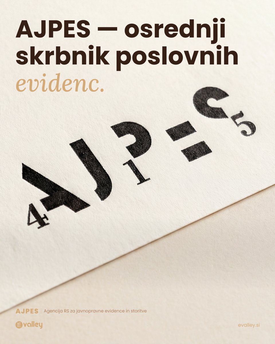 evalley_si's tweet photo. AJPES predstavlja ključno agencijo za vodenje poslovnih evidenc v Sloveniji. 

🔹 PRS: Centralni register subjektov.
🔹 Roki LP: 31. 3. / 30. 4. / 30. 9.
🔹 S.BON: Ocena finančne zanesljivosti.

AJPES je del izobraževanja Evalley računovodja. 📈

#evalley #ajpes #računovodstvo https://t.co/bORnlSsAfv