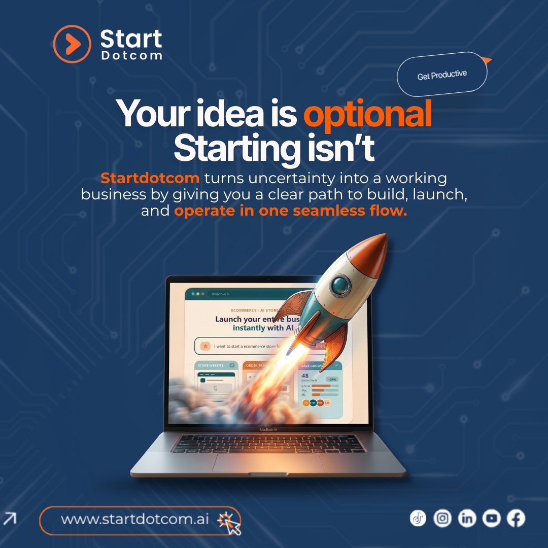 StartDotCom_'s tweet image. Your idea doesn’t have to be perfect — just start.Turn uncertainty into a real business with StartDotcom. 

        Get started now: startdotcom.ai

#StartDotcom #StartupJourney #EntrepreneurMindset #StartNow #BusinessGrowth #Entrepreneurship