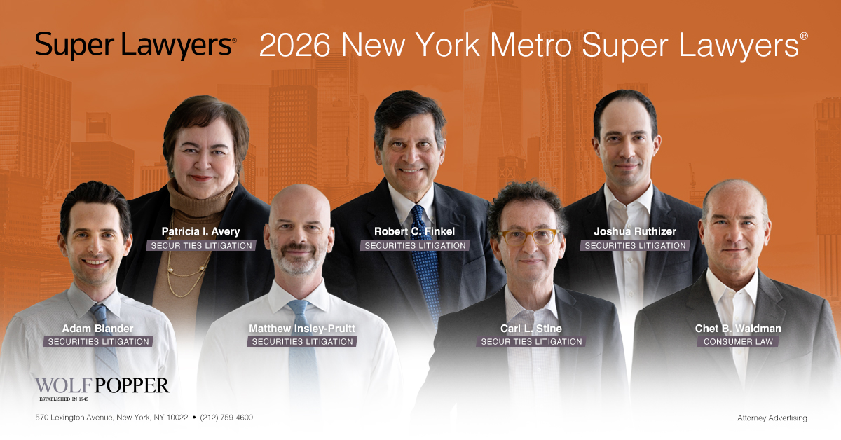 WolfPopperLLP's tweet photo. 10 of our attorneys have been named 2026 @SuperLawyers &amp; Rising Stars! 
Super Lawyers: Patricia Avery, Adam Blander, Robert Finkel, Matthew Insley-Pruitt, Joshua Ruthizer, Carl Stine, Chet Waldman
Rising Stars: Antoinette Adesanya, Justyn Millamena, Samuel Coffin
#SuperLawyers https://t.co/YYcWvSkziF