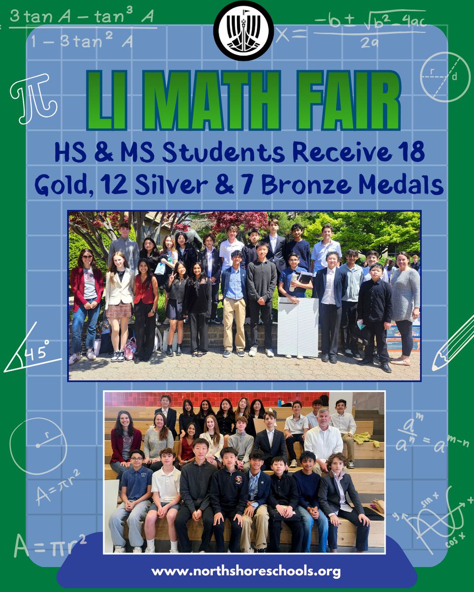 SHELLNORTHSHORE's tweet photo. HS &amp; MS Students Receive 18 Gold, 12 Silver &amp; 7 Bronze Medals at LI Math Fair
K-12 Math Director, Dr. Mattes stated, “A record number of North Shore Middle &amp; High School students participated in this year’s Long Island Math Fair &amp; earned 18 gold, 12 silver and 7 bronze medals.” https://t.co/Ebp7LTz2Qj