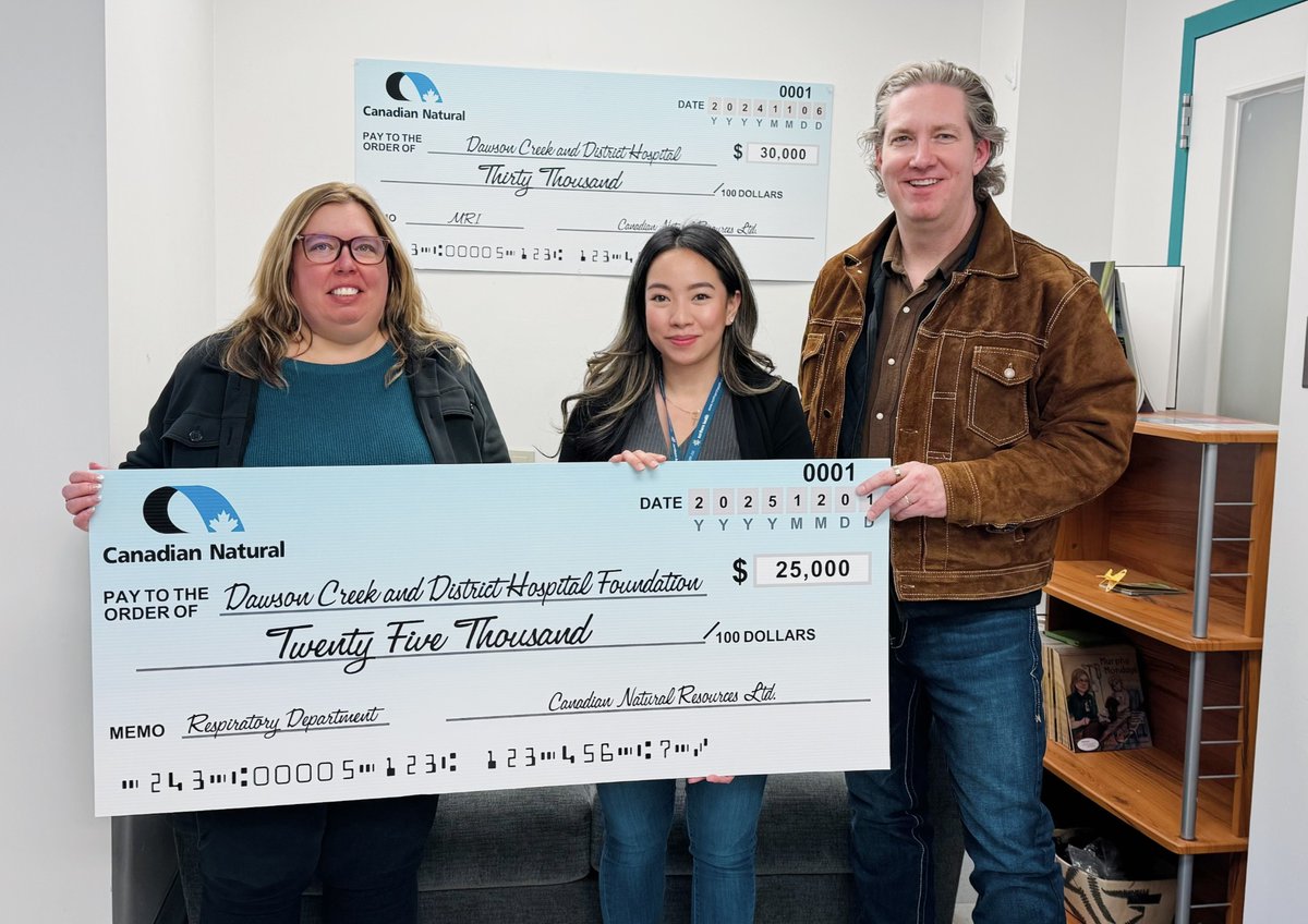 CanadianNatural's tweet image. We recently supported the Dawson Creek and District Hospital Foundation’s new hospital by donating funds to benefit their Respiratory Department, ensuring that patients have access to essential equipment and care. #DawsonCreek #BritishColumbia