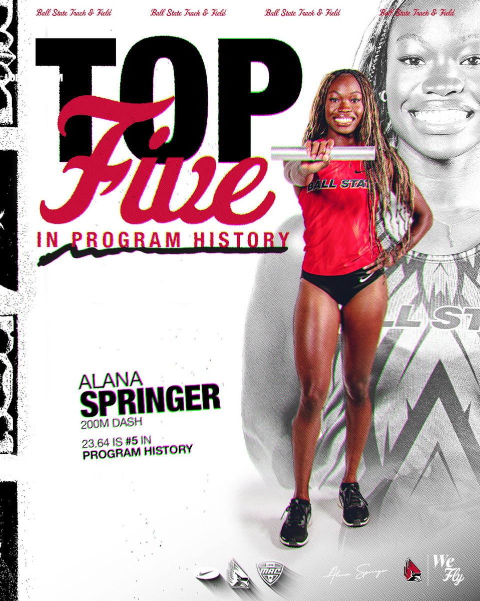 BallStateTFXC's tweet photo. ICYMI late Sunday evening ... Cardinals sprinter Alana Springer ran a personal-best 23.64 in the 200m at the Duke Twilight meet, bettering her own fifth-best time in program history! https://t.co/PASN2VaAGp