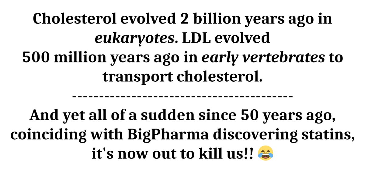 MasalaFry69's tweet photo. @DrSeanOMara The body has had 2billion years practice at managing cholesterol.

Cholesterol is not causal of disease https://t.co/xtVg74naW8