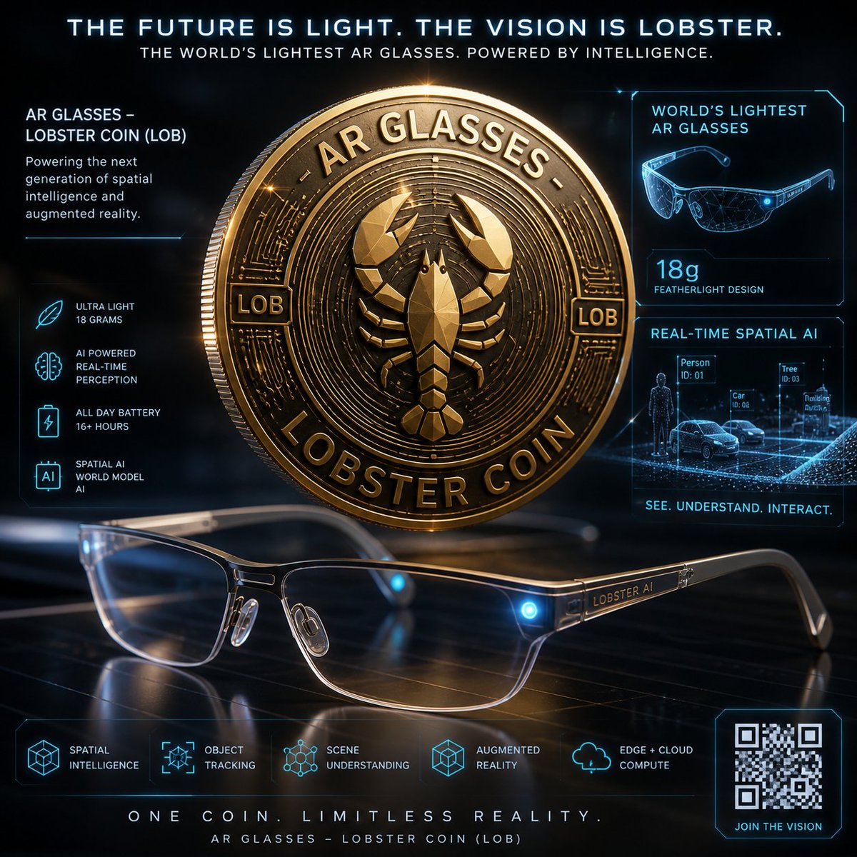 AR Glasses Lobster Coin: AR Glasses Lobster Coin powers ultra-light spatial AI glasses that turn any lens into a real-time world understanding system for AR, robotics, and next-gen computing. docs.google.com/document/d/1b9…