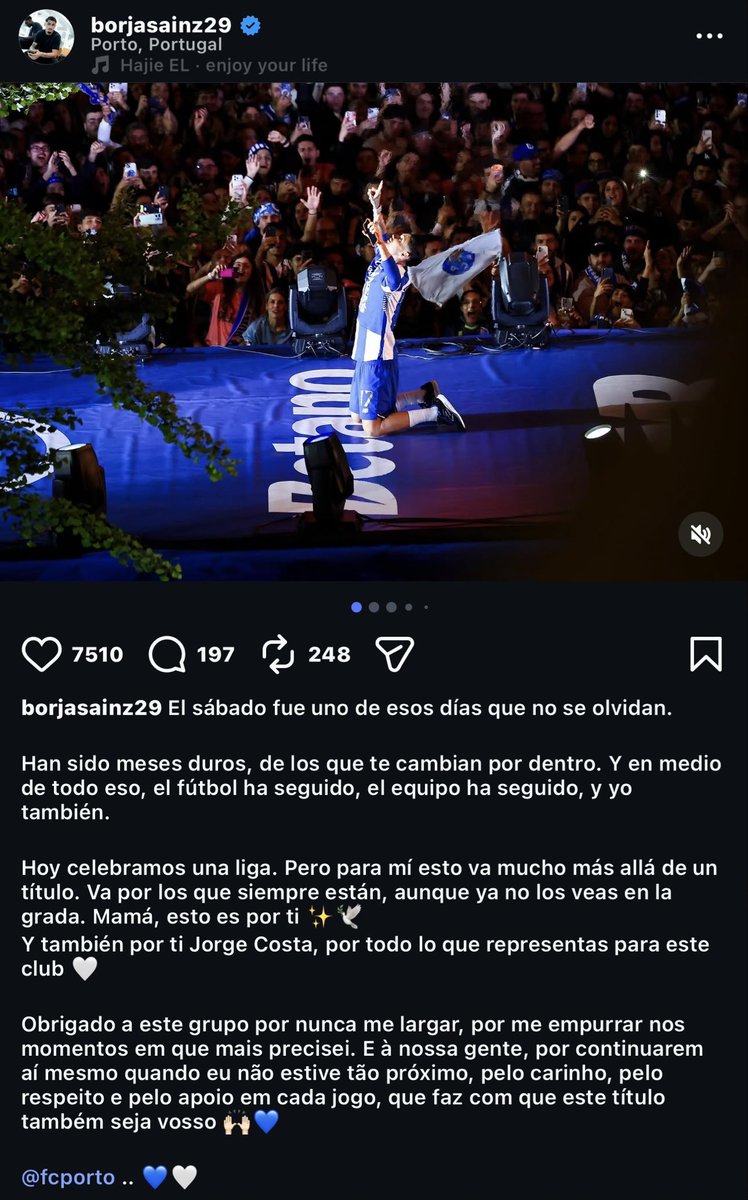 Mensagem de Borja Sainz 💙😔💙