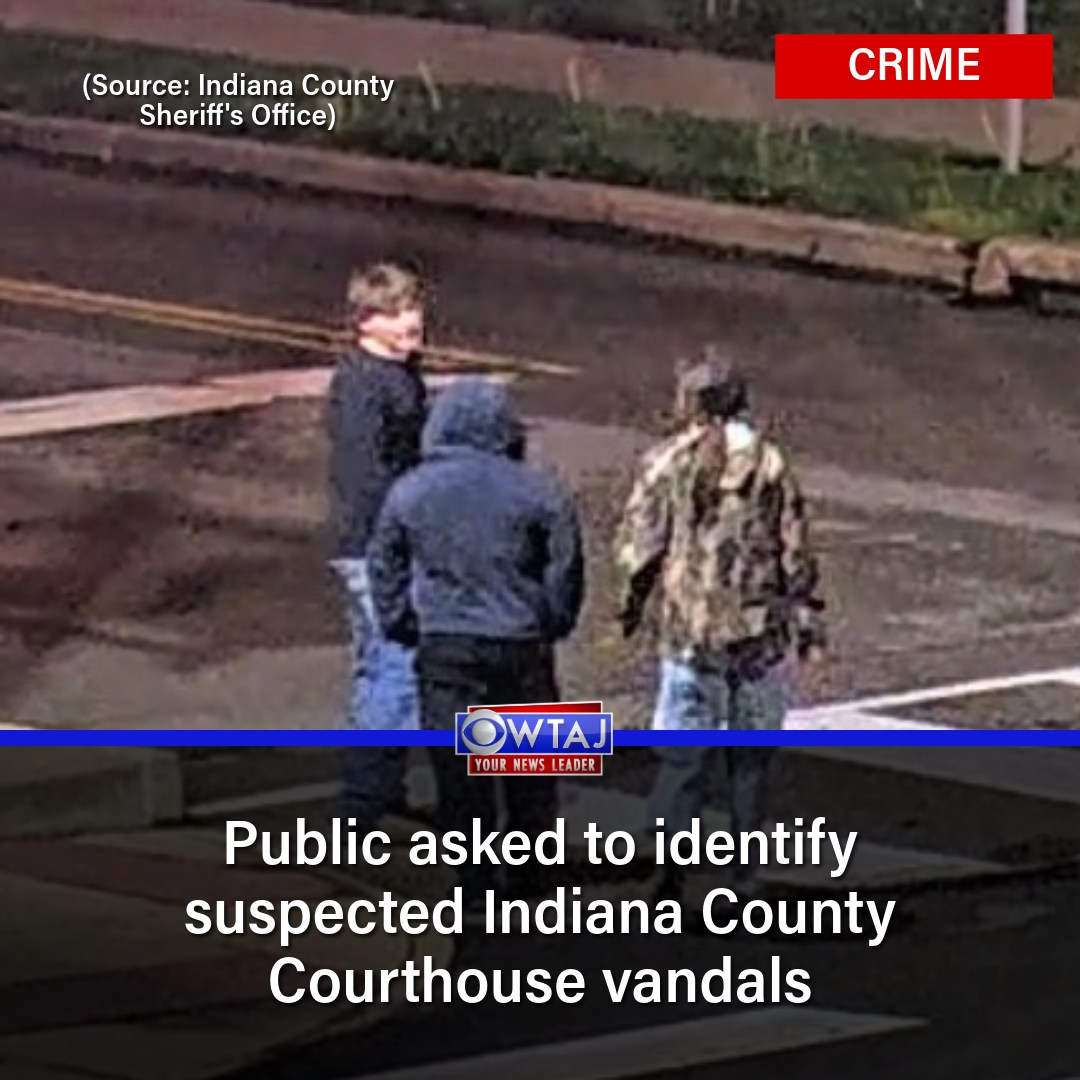 WTAJnews's tweet image. Police said the individuals were seen damaging property at the Indiana County Courthouse at around 2 a.m. on Saturday.
#police #CrimeNews #Crime #indianacountypa #wtaj