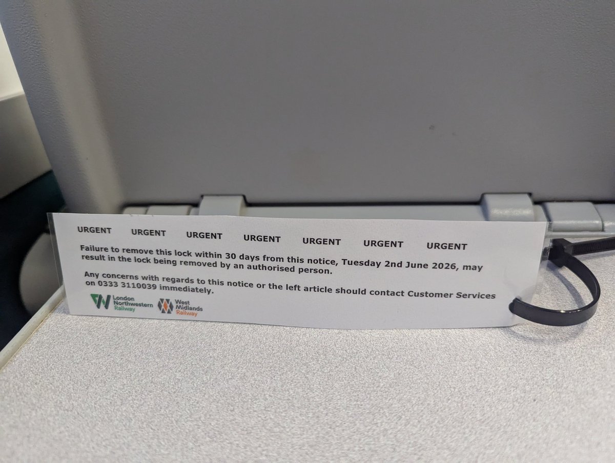 StaticKing's tweet photo. @LNRailway hi, can I ask what LNR's policy is re this? Is it just a means to identify abandoned locks or are *all* locks at risk?
I have to use two heavy duty locks to minimise the risk of bike theft, so I'd rather not have to lug them back and forth on a daily basis... https://t.co/yA8ZgTTOwS