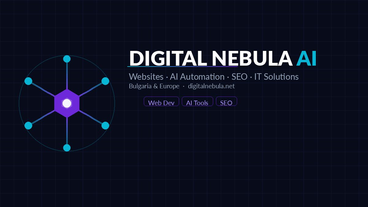 DigitalNebulaAI's tweet photo. Digital Nebula AI is live.

  We build websites, automate business workflows with AI, and handle SEO + IT infrastructure.

  Bulgaria-based. European reach.

  Startups and SMEs — if you're still running manual processes, let's fix that.

  https://t.co/iyhKYUfBHE

  #AIBoom https://t.co/aNH0iy3viV