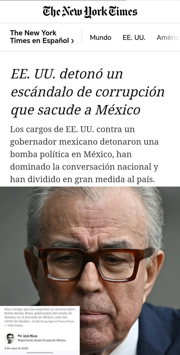 CitlaCarvajaI's tweet photo. La corrupción del @PartidoMorenaMx  llegó al New York Times @nytimes 
👇👇
El escándalo de los nexos con el narco gobernador de Sinaloa, Ruben Rocha Moya @rochamoya_  en portada y página completa 
https://t.co/tgVl4Qw1WC https://t.co/MDYoOfGsfC