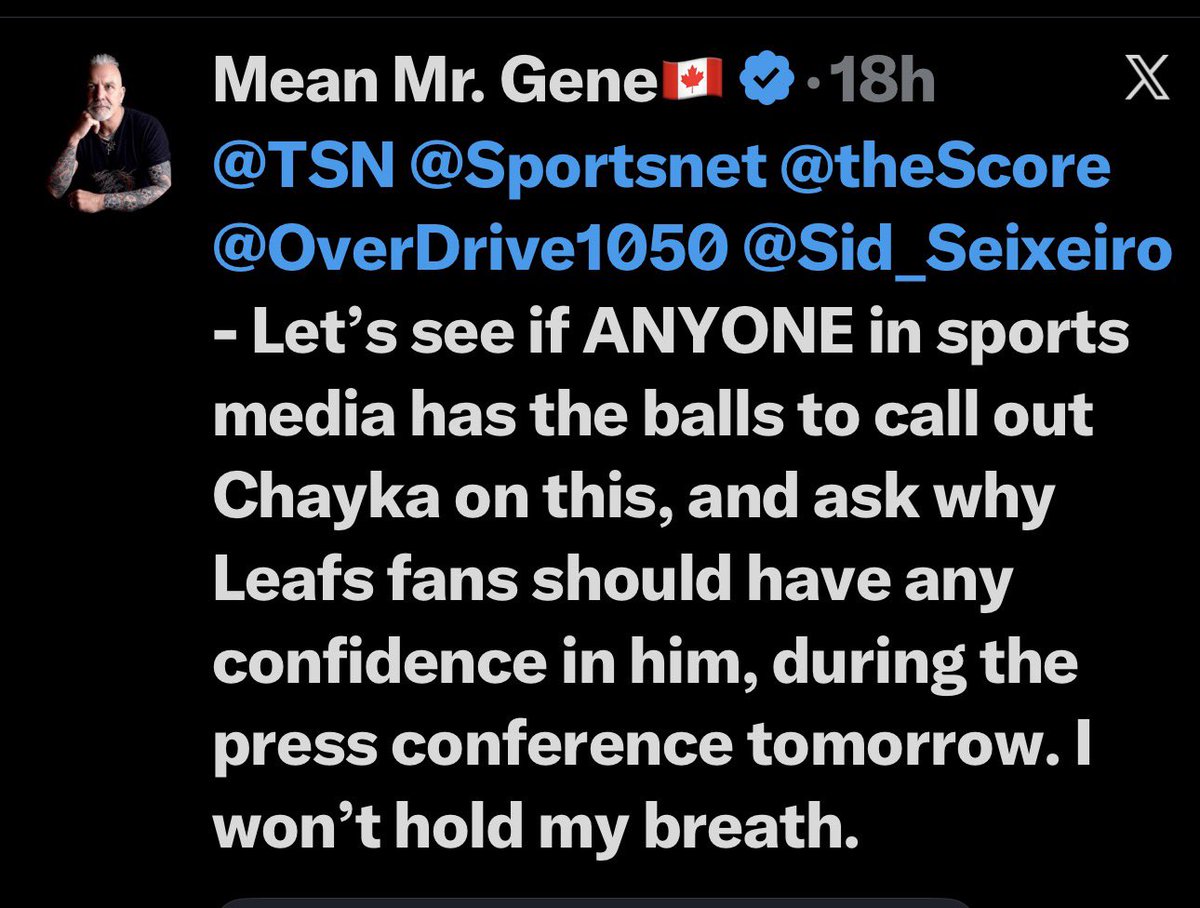 Hats off to <a href="/simmonssteve/">Steve Simmons</a> for having the balls to call out Rainbow Glasses Keith Pelley and the rest of the <a href="/MapleLeafs/">Toronto Maple Leafs</a> organization for the hiring of Chayka. I didn’t think anyone would do it - but Steve proved me wrong. Maybe there’s hope after all! Great job Steve!!👍🏻👍🏻