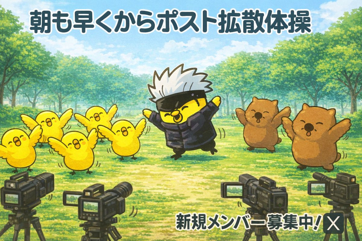 #拡散希望 のポストを みんなで楽しく広げたいあなた〜！ 🫵🐨℗

#拡散グループ で、ウォンバットな僕と、ひよこのぴよるさんたちと一緒に《ポスト拡散体操》 しよう♪ 🐥🐨℗🎥

<a href="/piyoru_gojo/">五条ぴよる🐥</a> をフォローして

引用元ポストに書かれている手順どおりに ひよっ子メンバーになるんんだウォン！ 👇🐨℗