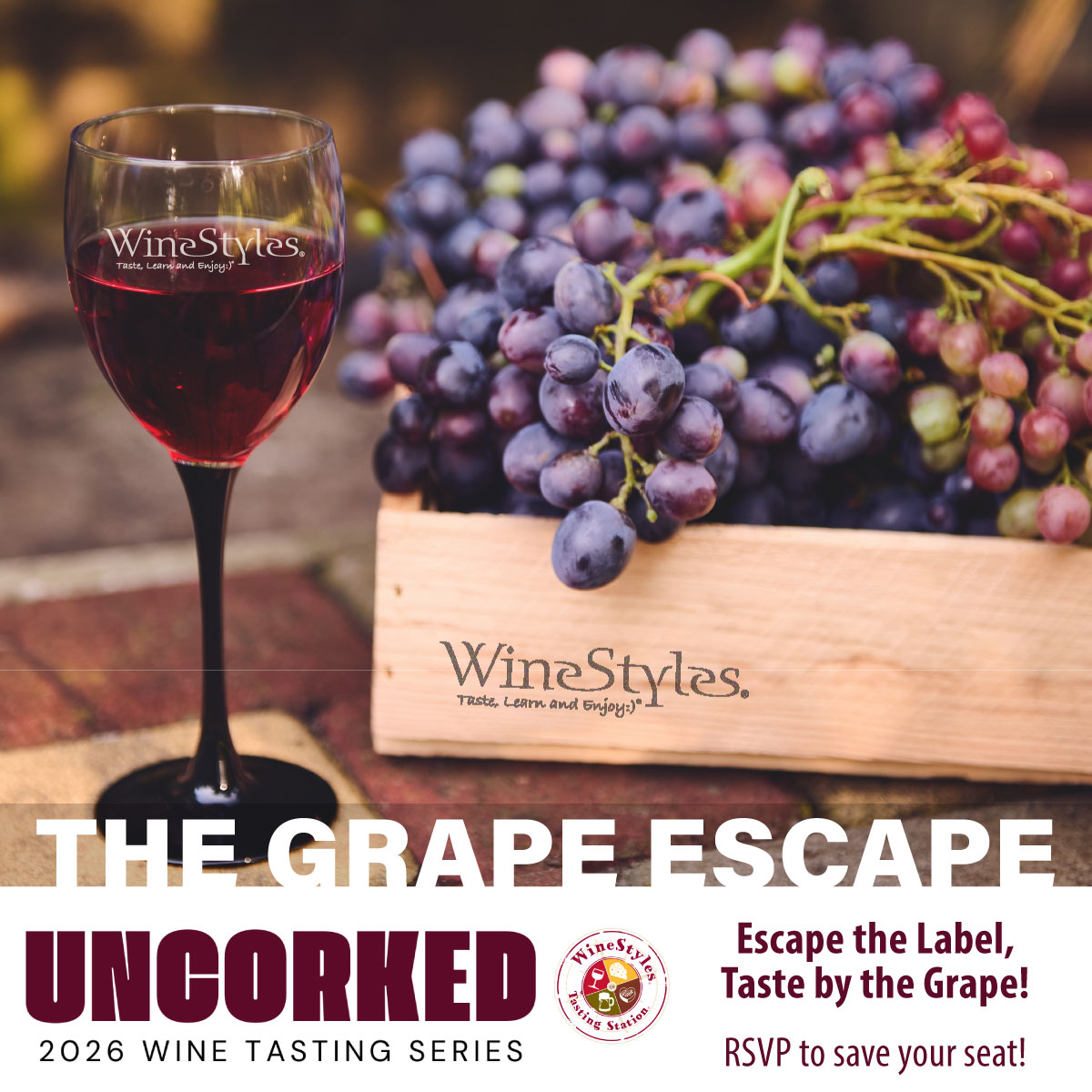 WineStylesStore's tweet image. 🍷Escape the Label - Taste the Grape! 🍇 Join us for a GRAPE educational wine tasting class this month! Reserve your seat at your local WineStyles and learn how to recognize the grapes - and styles - you actually love!  #Uncorked #GrapeEscape #WineTasting #WineClass #WineStyles