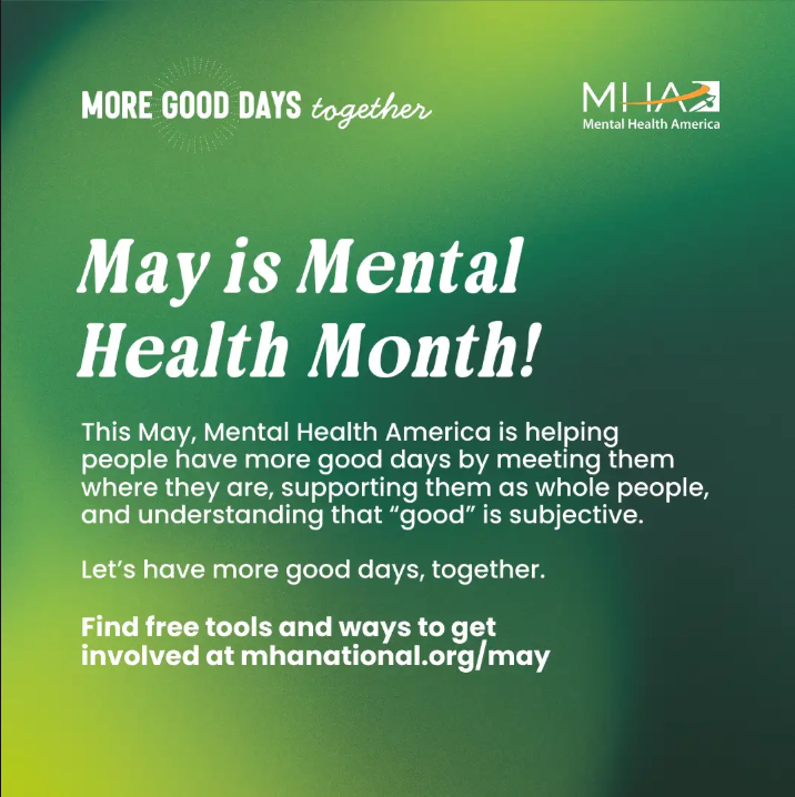 QCounseling's tweet image. May is #MentalHealthMonth! Mental Health America is helping people have more good days by meeting them where they are, supporting them as whole people, and understanding that “good” is subjective. Let’s have more good days together. mhanational.org/may💚@QMSPTSO @QMSGriffins