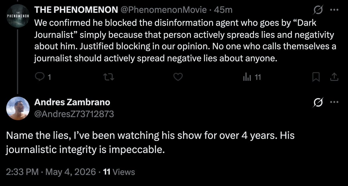 Chris Mellon, The DOD Billionaire Promoting A False UFO Threat  Skulks Around In The Background With His Minion Filmmaker Dan Farah Trying To Discredit Dark Journalist.

The Reason For That Is I've Called Out Their Control Of UFO 'Whistleblowers' Like David Grusch (Who Told Me