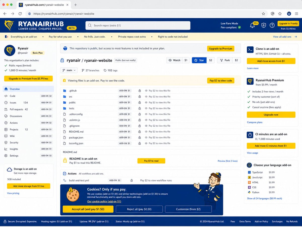 f10et's tweet photo. What if @Ryanair built GitHub https://t.co/wwSb4MCoPm