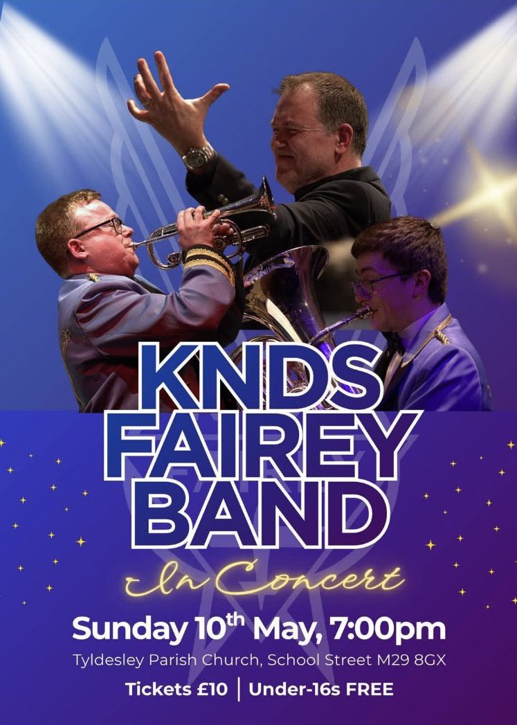 WFEL_bridges's tweet photo. Did you know that we have our very own brass band? Established back in 1937 by workers at Fairey Engineering (now KNDS UK), they have practiced on the same site ever since and are one of the most successful and innovative bands still performing today.

You can catch them this Sunday for a fantastic evening of music at St George’s Church, Tyldesley.

Programme highlights include Dvořák’s Carnival Overture, Peter Graham’s Triquetra, Balkan Dance, Somewhere from West Side Story, and the finale from Year of the Dragon.

With special soloist features from: Iain Culross with Fairies of the Water, Ciaran Young performing Bert Appermont’s Green Hill, and Pete McDonough playing Lament from Stabat Mater by Karl Jenkins, it promises to be a sensational evening!

📍St George’s Church, Tyldesley
🕖 Sunday 10th May, 7:00pm
🎟️ Tickets £10 | Under 16s free